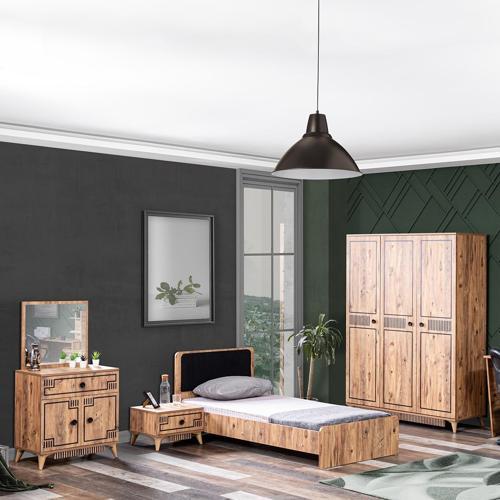 Atlantik Genç Odası - 3 Kapılı Dolap, Karyola, Komodin, Şifonyer