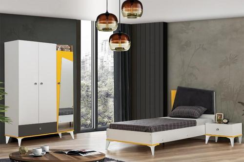 Giallo Genç Odası - 3 Kapılı Dolap, Karyola, Komodin