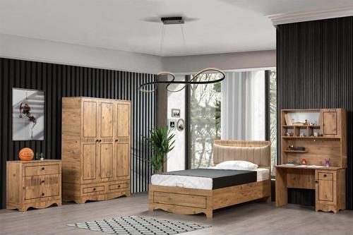 Papatya Genç Odası - 3 Kapılı Dolap, Bazalı Karyola, Masa, Şifonyer - 90x190