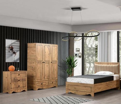Papatya Genç Odası - 3kapılı Dolap, Bazalı Karyola, Şifonyer - 120x200