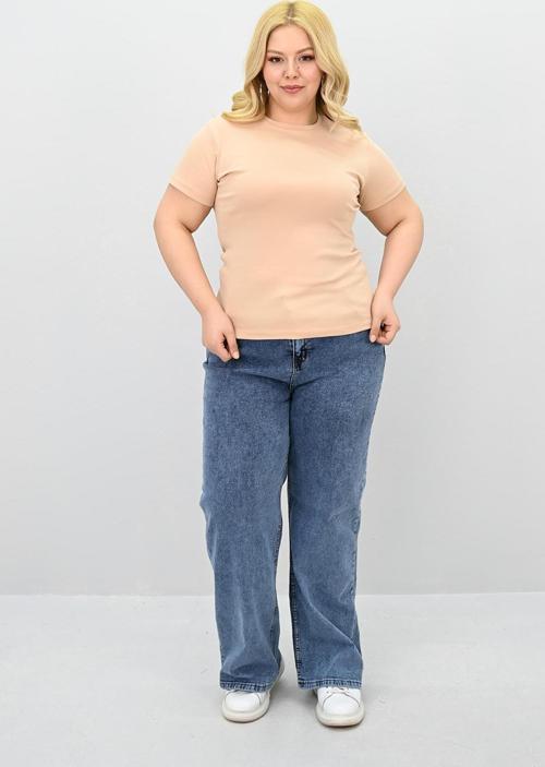 Kadın Büyük Beden Kısa Kollu Bisiklet Yaka Basic T-shirt 1965-25