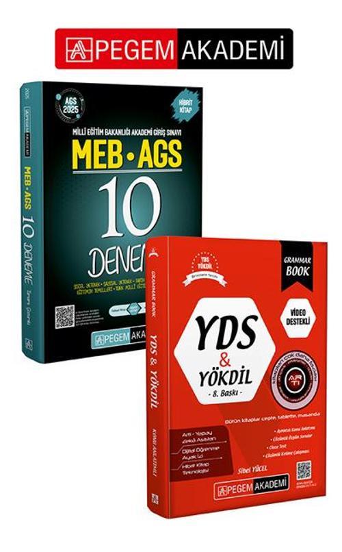 PEGEM AKADEMİ 2025 MEB-AGS Tamamı Çözümlü 10 Deneme +  YDS YÖKDİL Grammar Book Seti (2.Kitap)