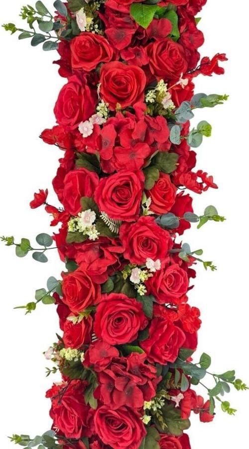 Yapay Çiçek Kırmızı Gül Tak Organizasyon Nişan Düğün Dekor Çiçeği Süsleme Tag 25x130cm