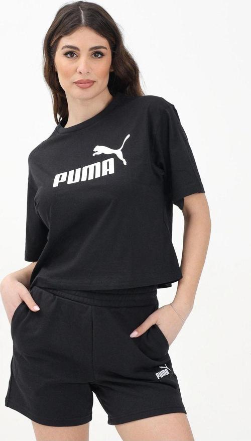Kadın Ess No.1 Logo Cropped Kısa Kollu Siyah T-shirt - 68497201