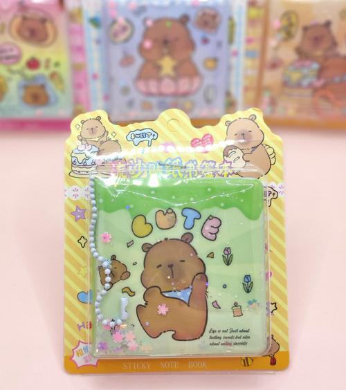 Capybara Sulu Pullu Anahtarlıklı Stickerlı Kapibara Not Defteri (7,5x7,5 cm) - Cute