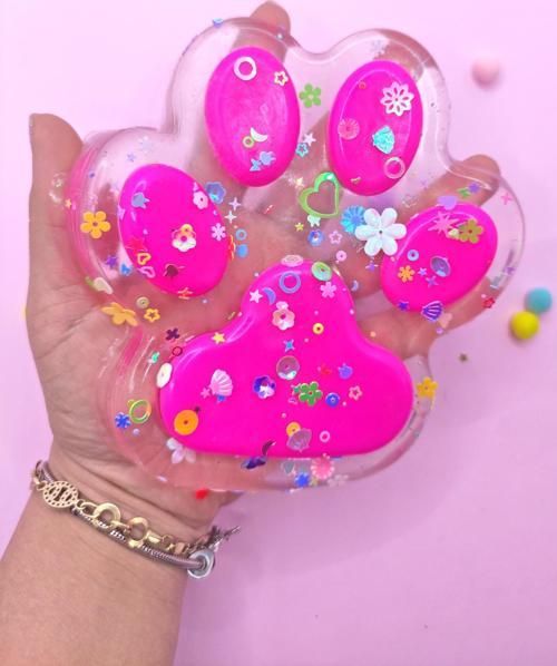 Sevimli Dev Squishy Kedi Pati Sıkma 14 cm Pullu Pati Sukuşi - Şeffaf Pembe