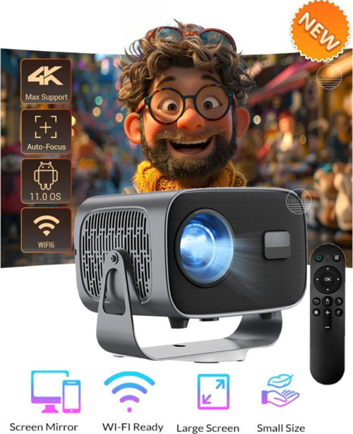 Projeksiyon 4K Ultra HD Ev Ofis Fuar Toplantı Sunumları Sinema Oyun Android 11, WiFi & Bluetooth
