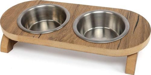 Ahşap Kedi Köpek Eğimli Su Mama Kabı Çelik Kase 18 Mm Mdf
