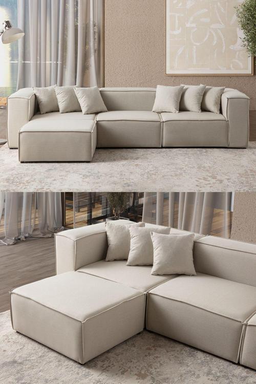 Mira Relax 4 Modül Köşe Koltuk Krem