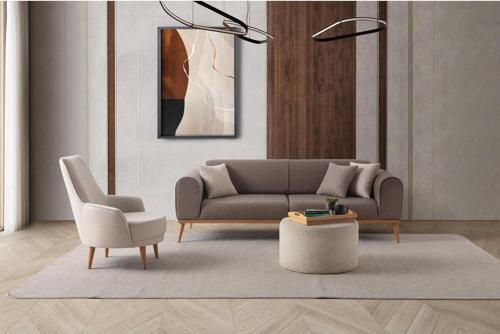 Rebull 3+1 Koltuk Takımı Kahverengi + Sütlü Kahve