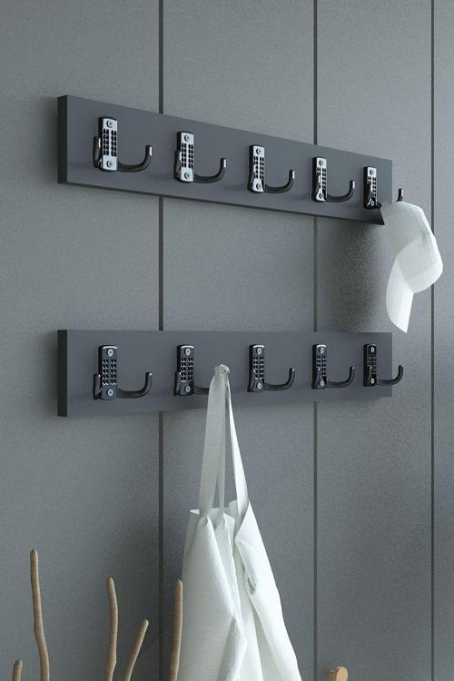 İKİLİ Portmanto Duvar Askılığı Elbise Askılığı Antrasit ASKI-002-4 - 75 cm