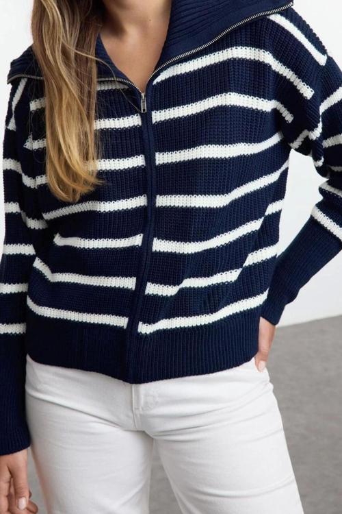 Kadın Modern Tarz Oversize Devrik Yaka Regular Triko Hırka