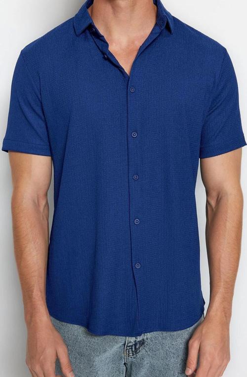 Erkek Moda Kısa Kol Örme Siyah Regular Fit Kısa Kol Yazlık Dokulu Örme Gömlek