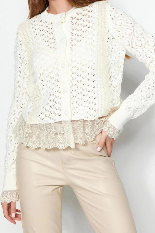 Kadın Modern Tarz Regular Bisiklet Yaka Crop Triko Hırka