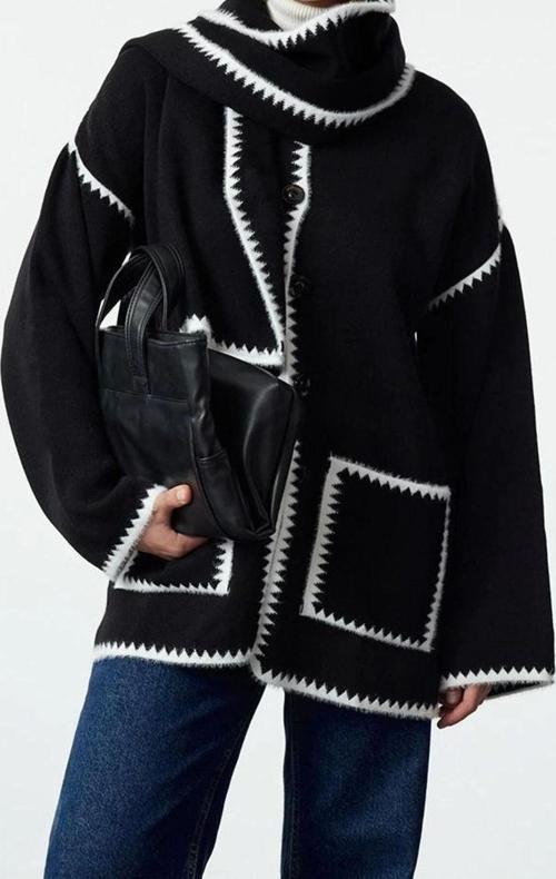 Kadın Modern Tarz Oversize Bisiklet Yaka Midi Triko Hırka