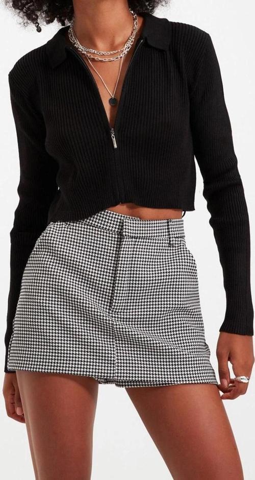 Kadın Modern Tarz Slim Polo Yaka Crop Triko Hırka