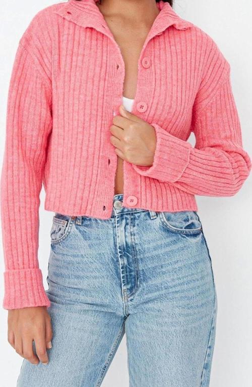 Kadın Modern Tarz Regular Dik Yaka Crop Triko Hırka