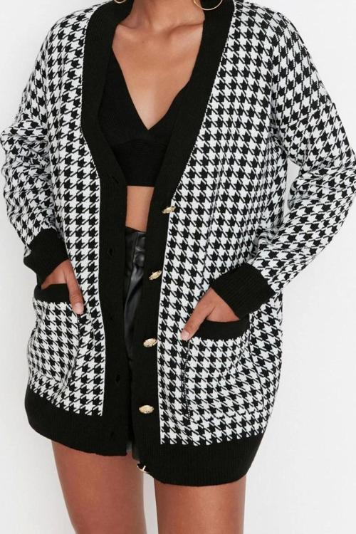 Kadın Modern Tarz Oversize V Yaka Midi Triko Hırka