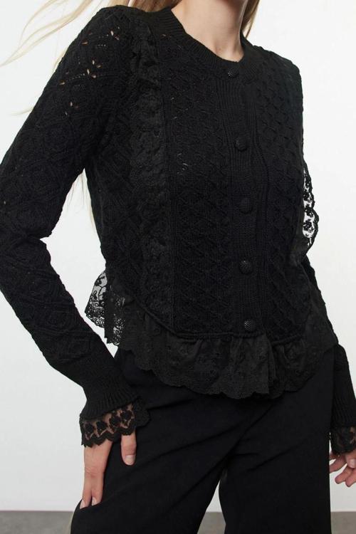 Kadın Modern Tarz Regular Bisiklet Yaka Crop Triko Hırka