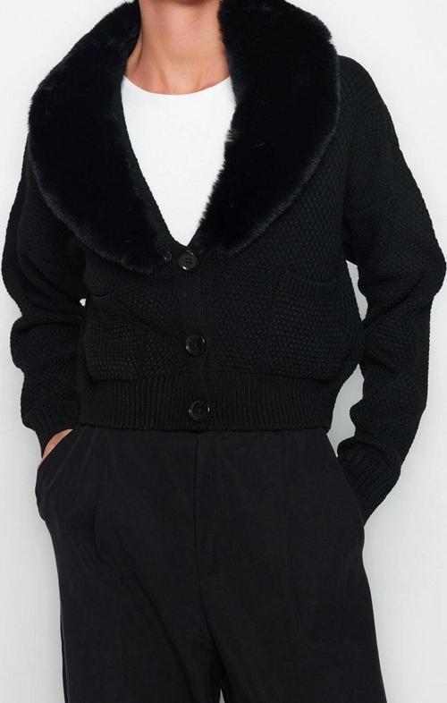 Kadın Modern Tarz Regular V Yaka Crop Triko Hırka