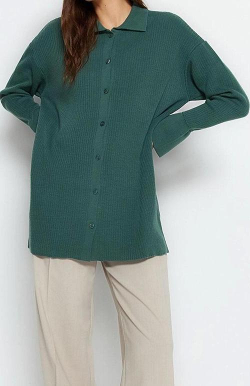 Kadın Modern Tarz Relaxed Polo Yaka Regular Triko Hırka