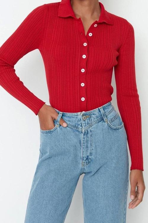 Kadın Modern Tarz Slim Polo Yaka Regular Triko Hırka