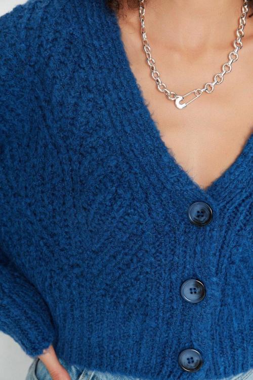 Kadın Modern Tarz Regular V Yaka Crop Triko Hırka