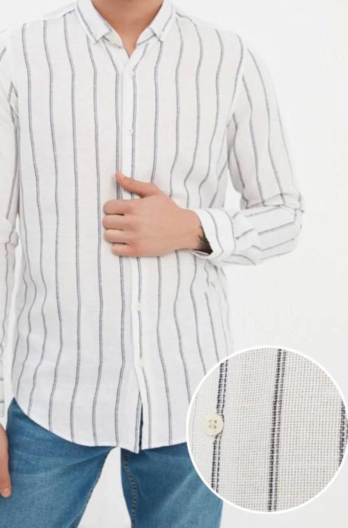 Moda Erkek Düğmeli Yaka Çizgili Desen Resmi Çizgili Gömlek