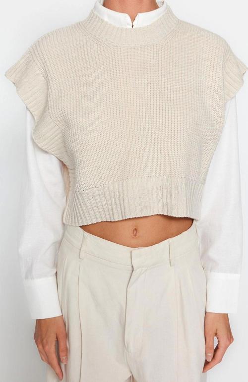 Stil Modern Kadın Crop Standart Kol Bisiklet Yaka Triko Süveter