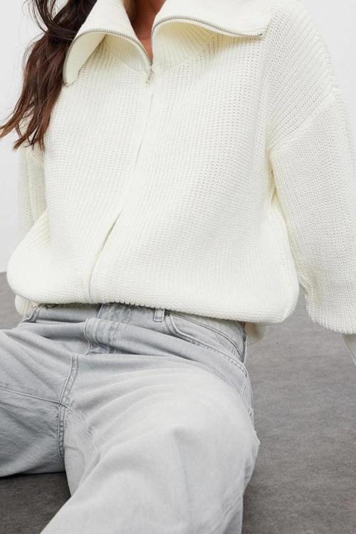 Kadın Modern Tarz Oversize Devrik Yaka Regular Triko Hırka