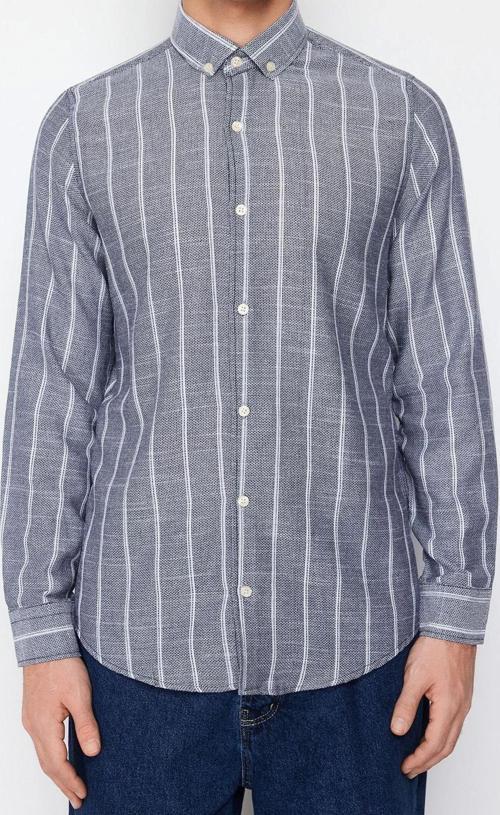 Moda Erkek Düğmeli Yaka Çizgili Desen Resmi Çizgili Gömlek