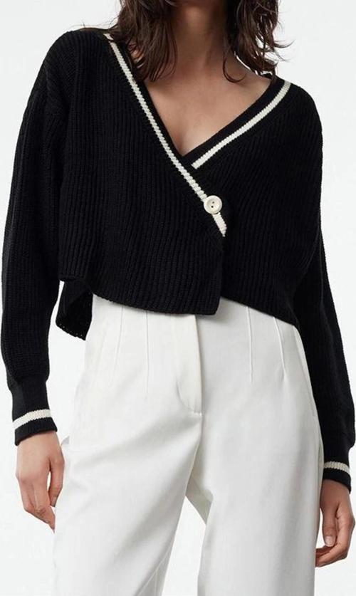 Kadın Modern Tarz Regular Kruvaze Crop Triko Hırka