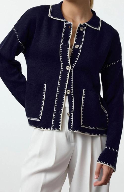 Kadın Modern Tarz Regular Polo Yaka Regular Triko Hırka