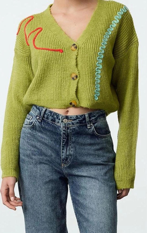 Kadın Modern Tarz Regular V Yaka Crop Triko Hırka