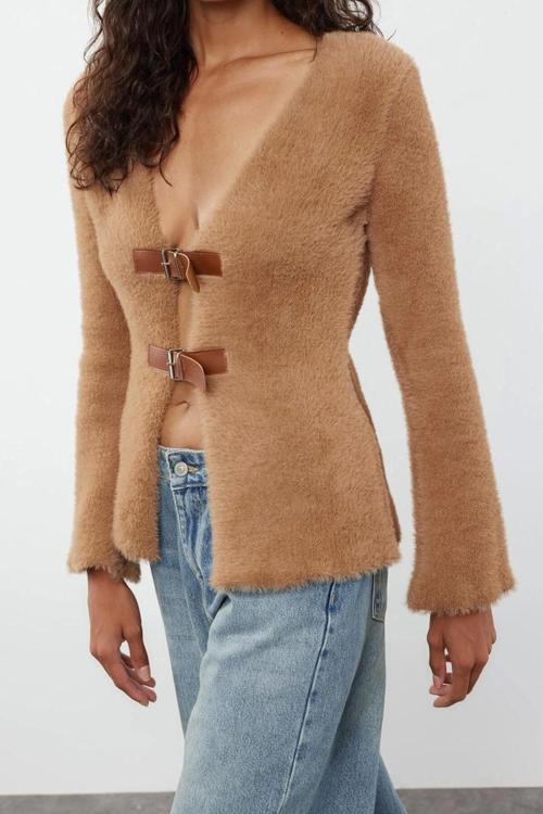 Kadın Modern Tarz Regular V Yaka Regular Triko Hırka