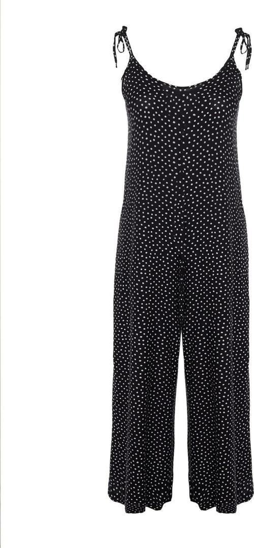 Büyük Beden Kadın Moda Standart Kol Regular V Yaka Puantiyeli Desen Uzun Çiçek Desenli Dokuma Tulum