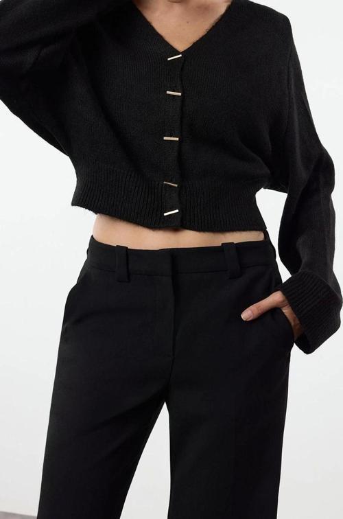 Kadın Modern Tarz Slim V Yaka Crop Triko Hırka