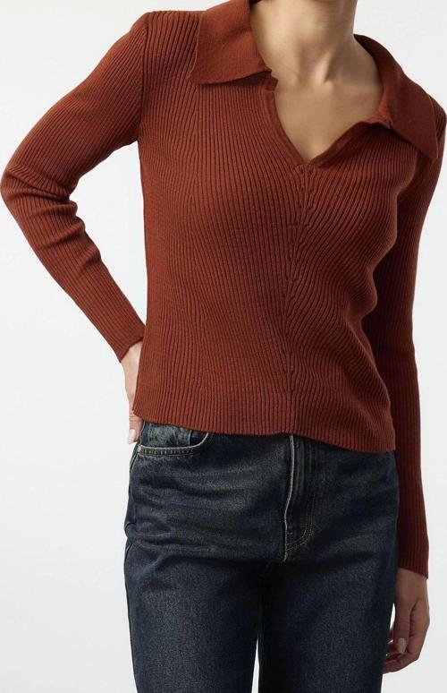 Stil Modern Kadın Regular Standart Kol Polo Yaka Triko Kazak