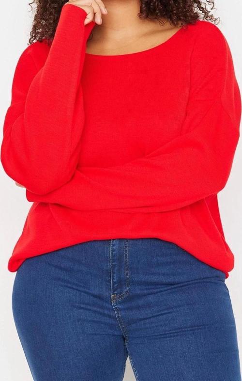 Büyük Beden Kadın Modern Tarz Rahat Uzun Bisiklet Yaka Düz Kol Regular Triko Kazak