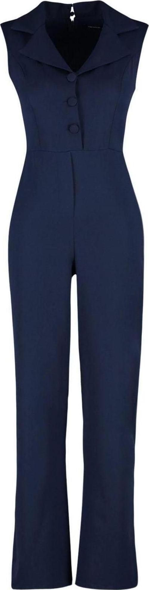 Kadın Moda Standart Kol Geniş Paça Ceket Yaka Düz Desen Uzun Ceket Yakalı Düğme Detaylı Dokuma Tulum