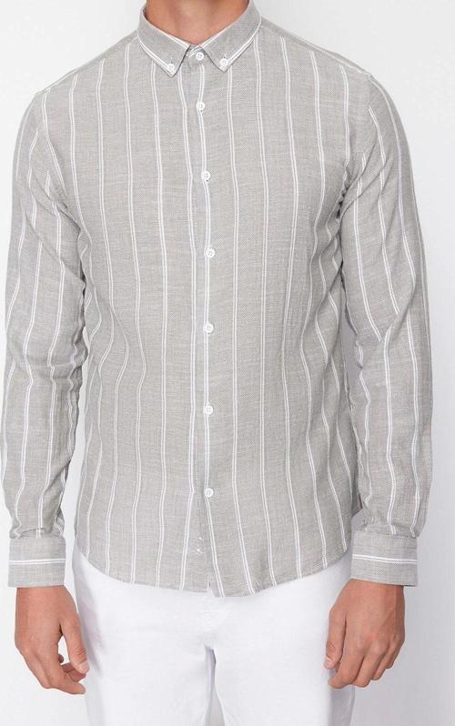 Moda Erkek Düğmeli Yaka Çizgili Desen Resmi Çizgili Gömlek