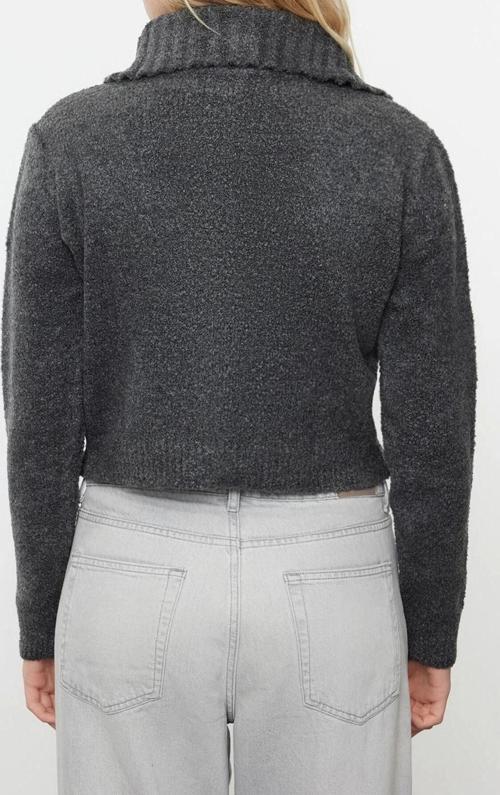 Kadın Modern Tarz Regular Dik Yaka Crop Triko Hırka