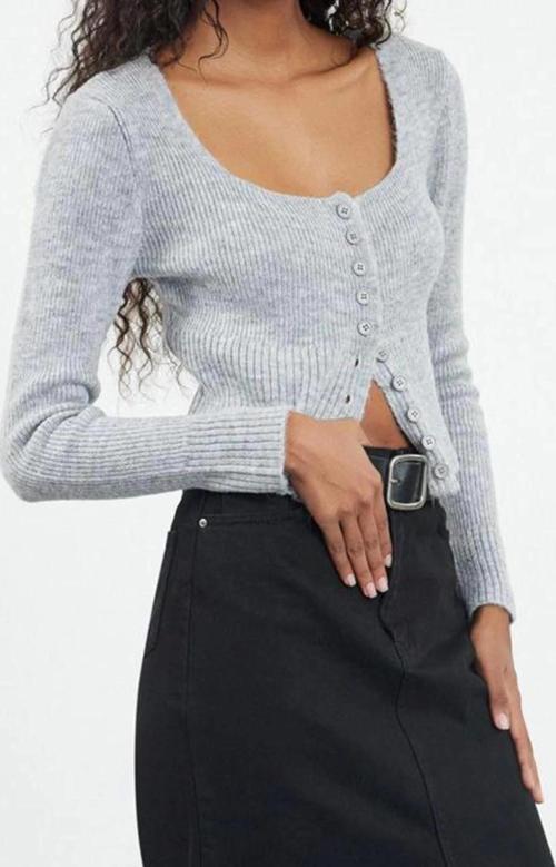 Kadın Modern Tarz Regular Kare Yaka Crop Triko Hırka