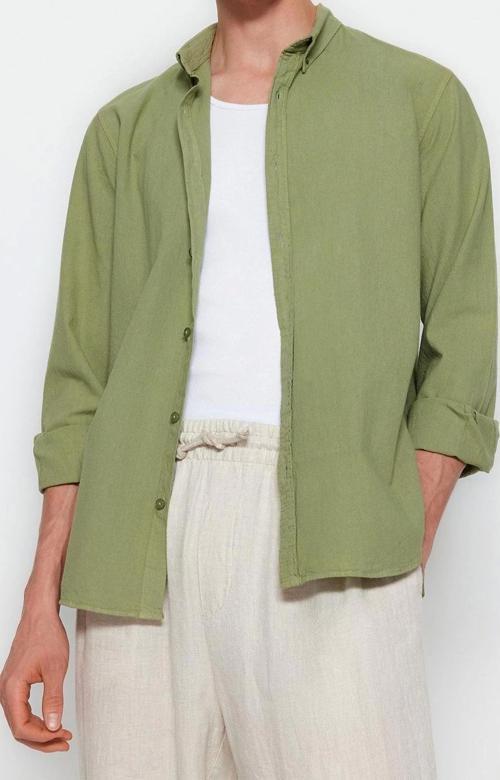 Moda Erkek Gömlek Yaka Düz Desen Günlük Mavi Unisex Regular Fit %100 Pamuk Keten Görünümlü Gömlek