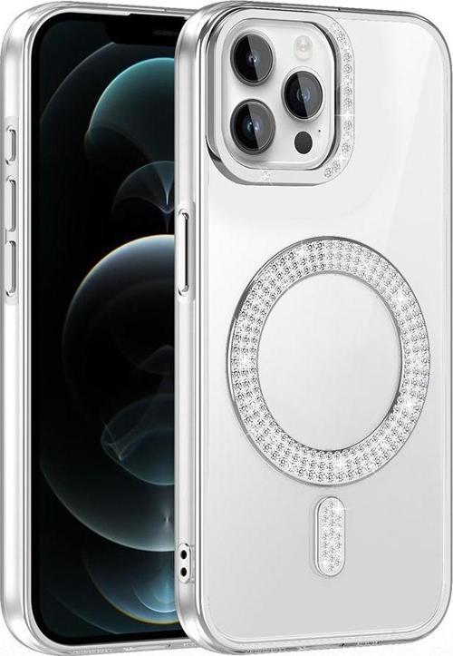 iPhone 12 Kılıf Pırlanta Taş Tasarımlı M-safe Şarj Özellikli Karetta Silikon Kapak