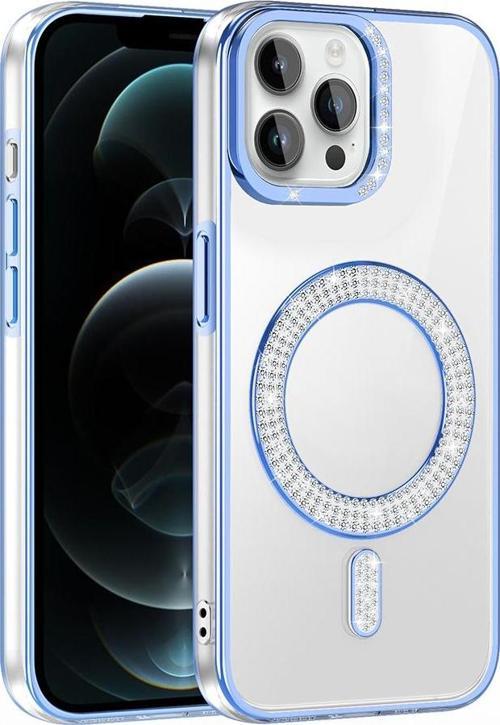 iPhone 12 Kılıf Pırlanta Taş Tasarımlı M-safe Şarj Özellikli Karetta Silikon Kapak