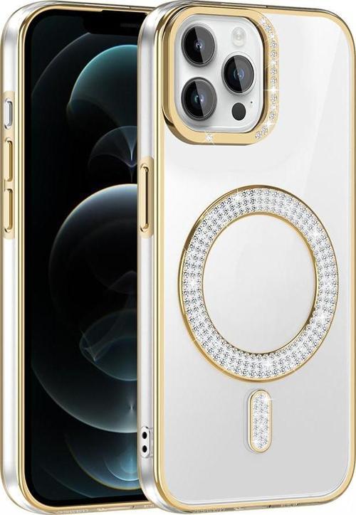 iPhone 12 Kılıf Pırlanta Taş Tasarımlı M-safe Şarj Özellikli Karetta Silikon Kapak