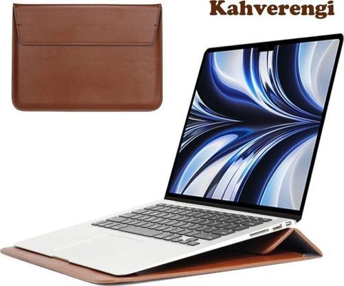 Apple Macbook Pro 14 inç M3 A2992 A2918 Uyumlu Deri Mıknatıslı Çanta Stantlı Şık Tasarım