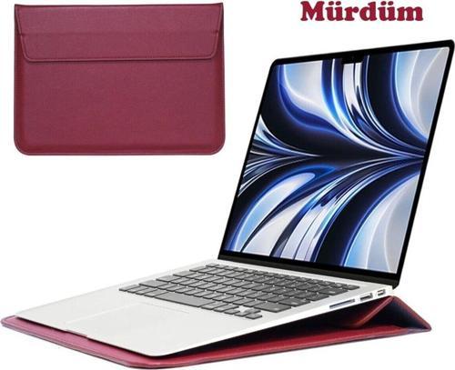 Apple Macbook Pro 14 inç M3 A2992 A2918 Uyumlu Deri Mıknatıslı Çanta Stantlı Şık Tasarım