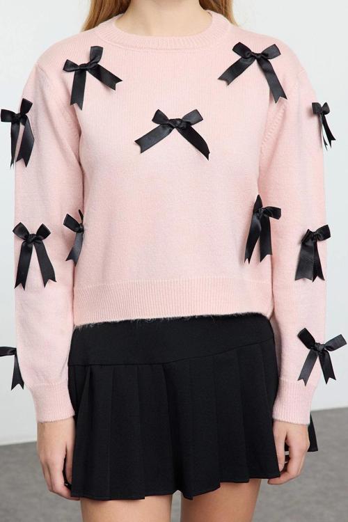 Kadın Modern Tarz Rahat Uzun Bisiklet Yaka Düz Kol Regular Triko Kazak